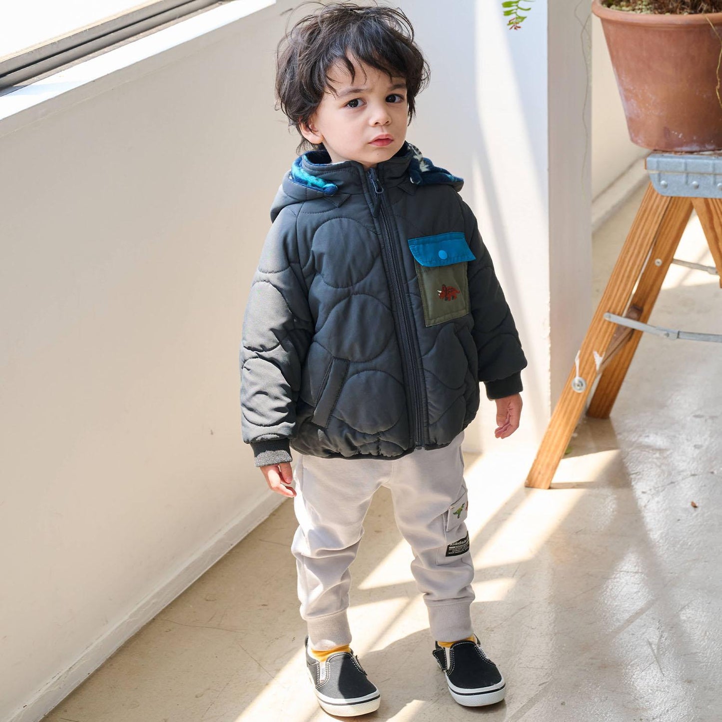 恐龍刺繡羅紋褲腳工裝褲