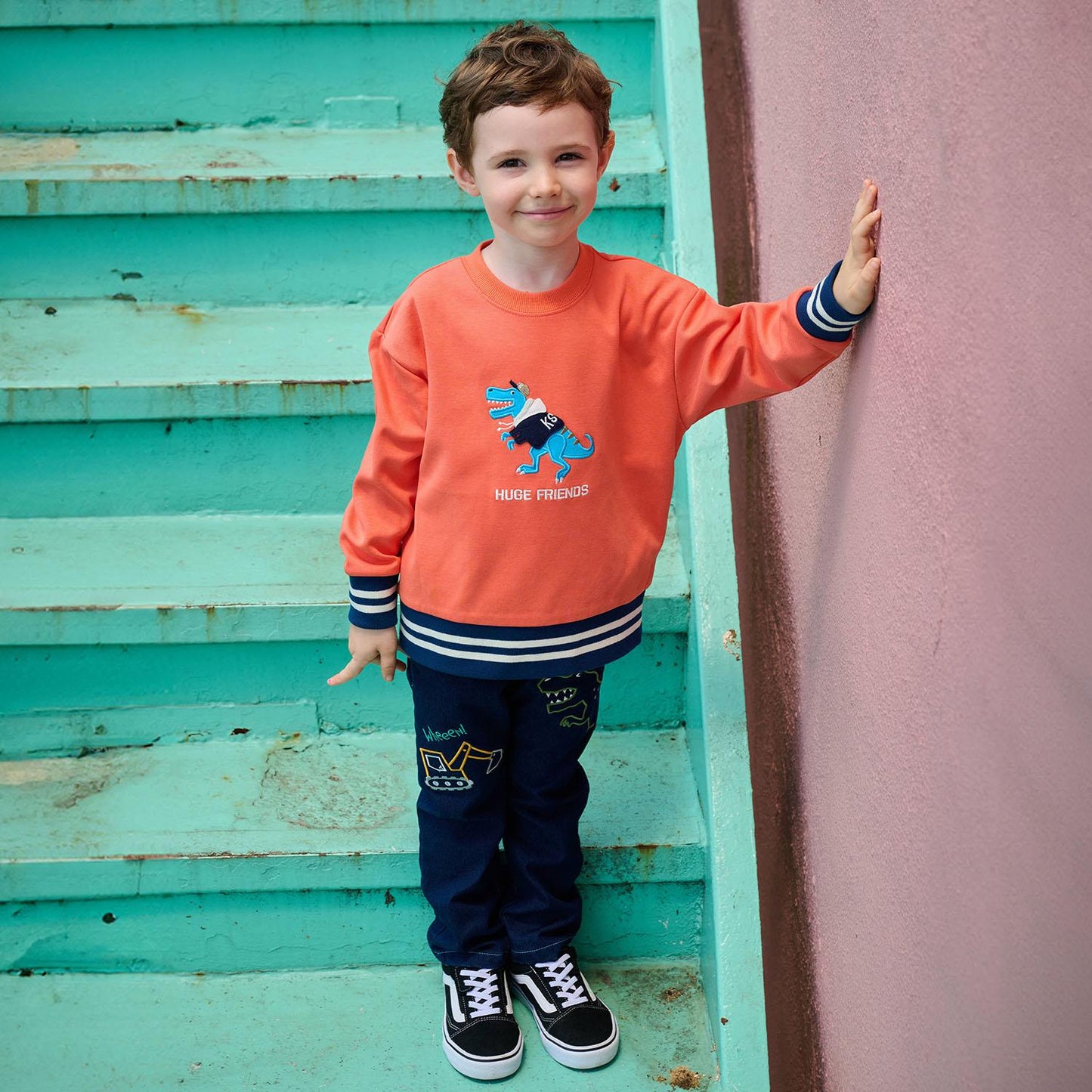 恐龍與重型機械長款直筒褲