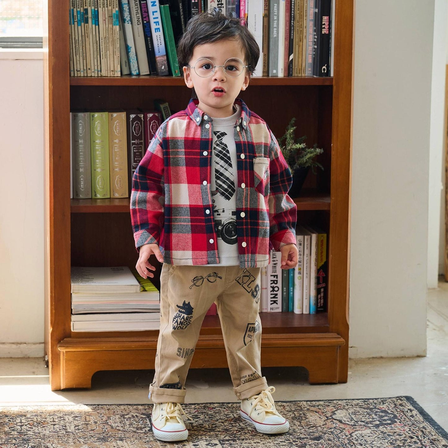 多色印花長款直筒褲