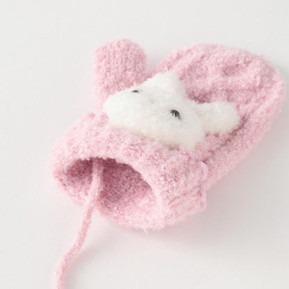 帶毛絨兔子玩偶的棉花糖針織手套
