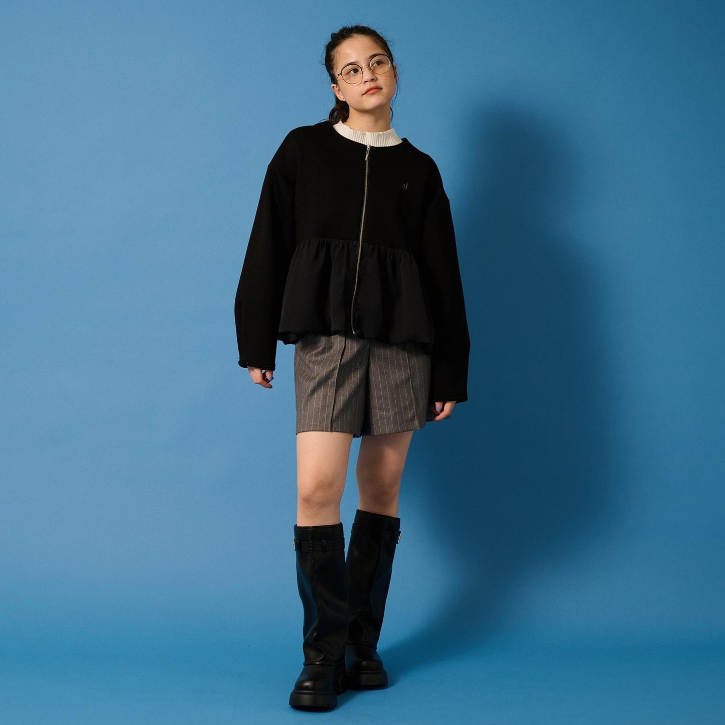 【AMI】厚棉氣球袖拉鍊開衫