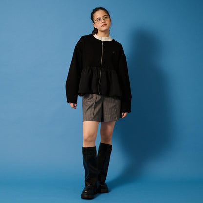 【AMI】厚棉氣球袖拉鍊開衫