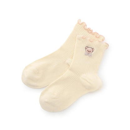 【人氣商品】【直營店無售】小熊刺繡羅紋襪