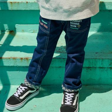 電車下襬翻邊長款直筒褲