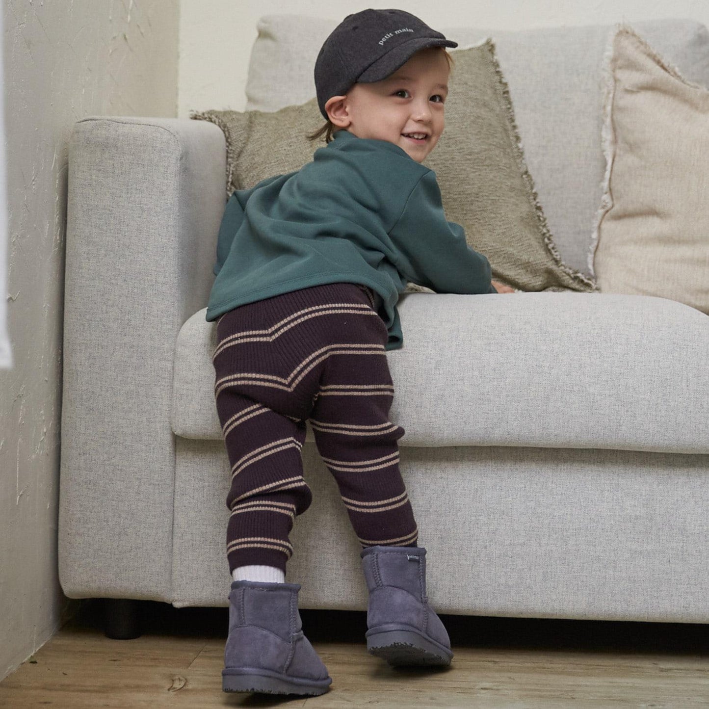 【可水洗】多色條紋針織打底褲