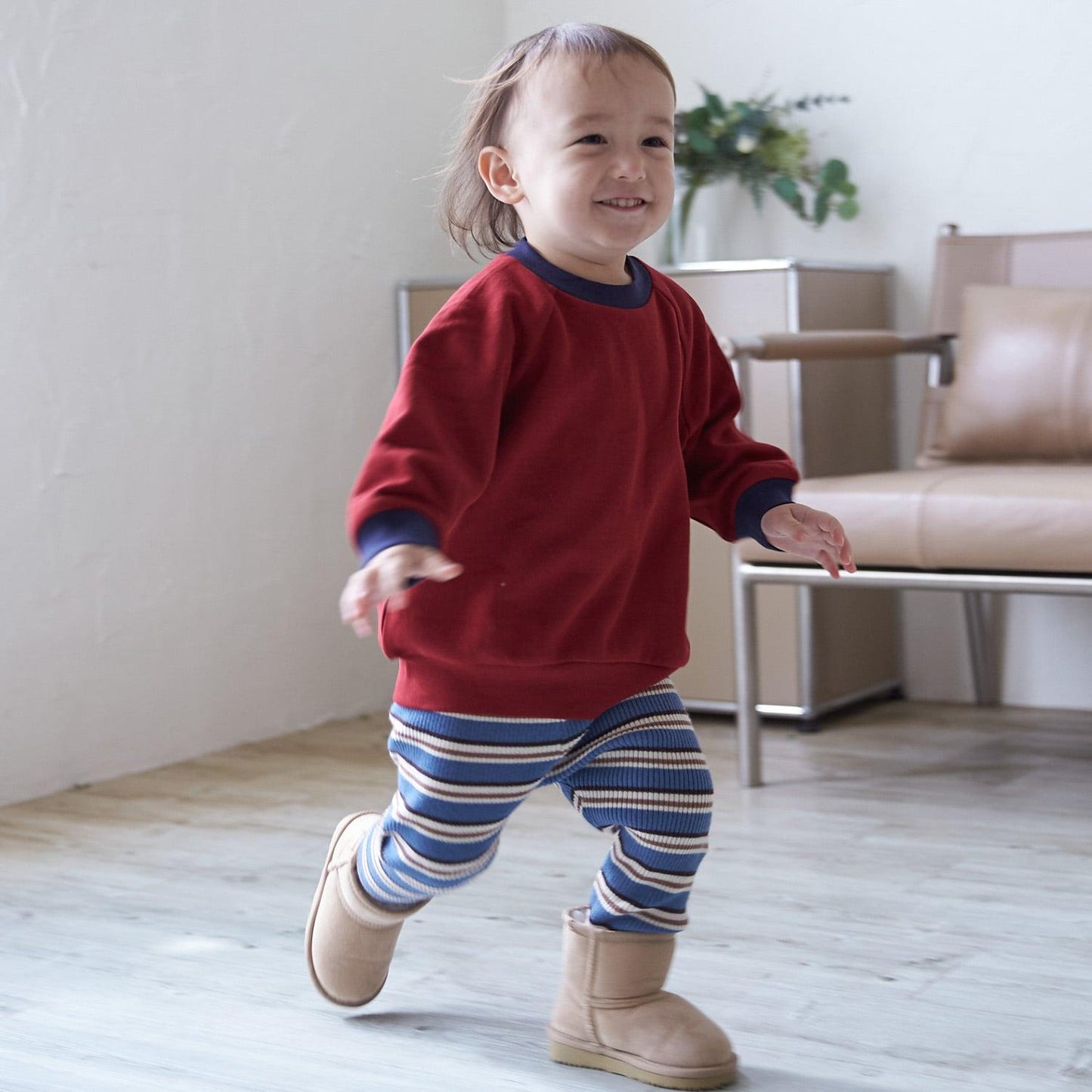 【可水洗】多色條紋針織打底褲