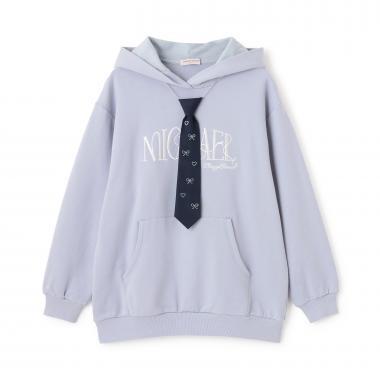 配飾領帶連帽寬鬆衛衣