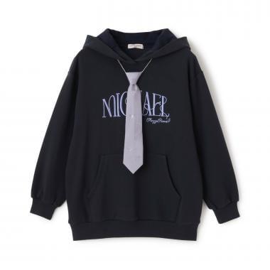 配飾領帶連帽寬鬆衛衣