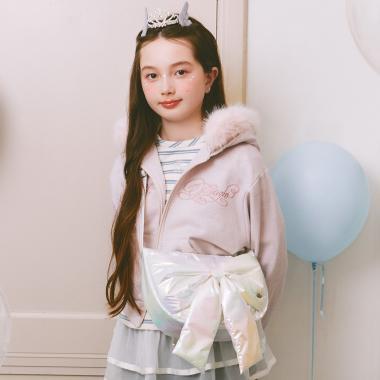 帶仿皮草亮絲內襯拉鍊衛衣