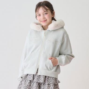 帶仿皮草亮絲內襯拉鍊衛衣