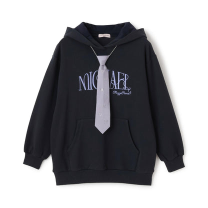 配飾領帶連帽寬鬆衛衣