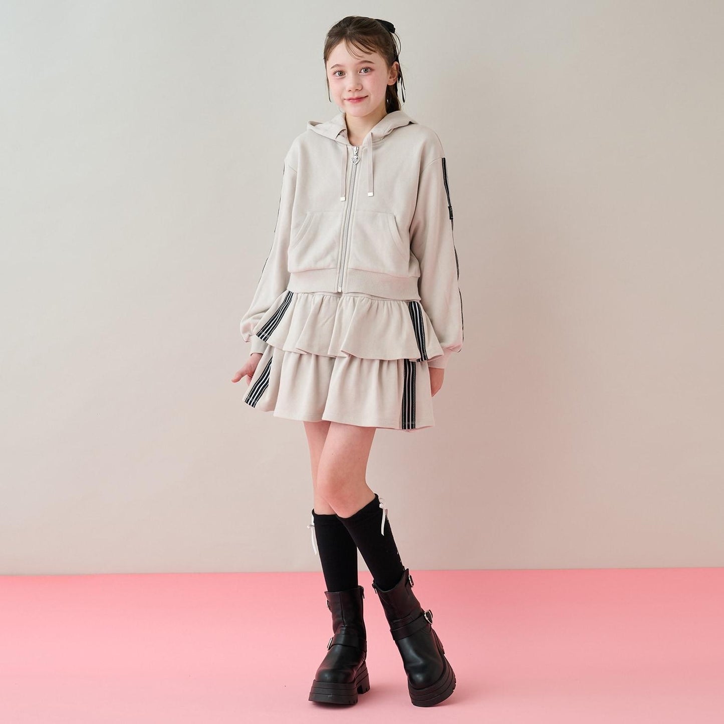 運動風拉鍊連帽衛衣&裙褲套裝