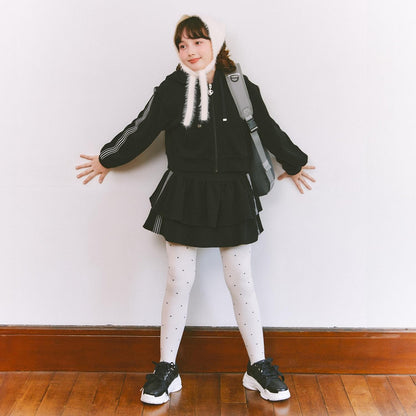 運動風拉鍊連帽衛衣&裙褲套裝