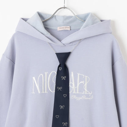 配飾領帶連帽寬鬆衛衣