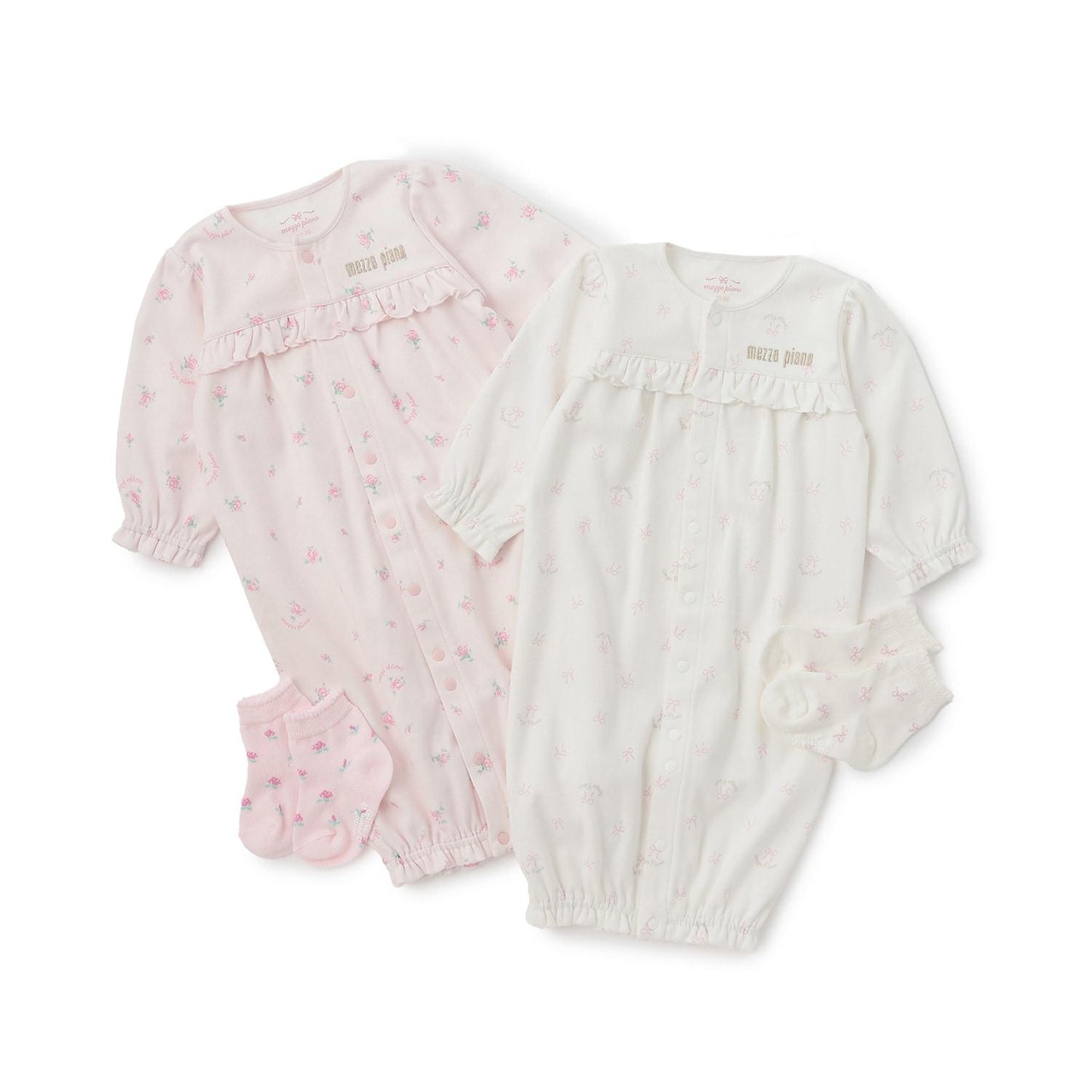 【BOX付】蝴蝶結玫瑰花紋2用連體衣&襪子套裝