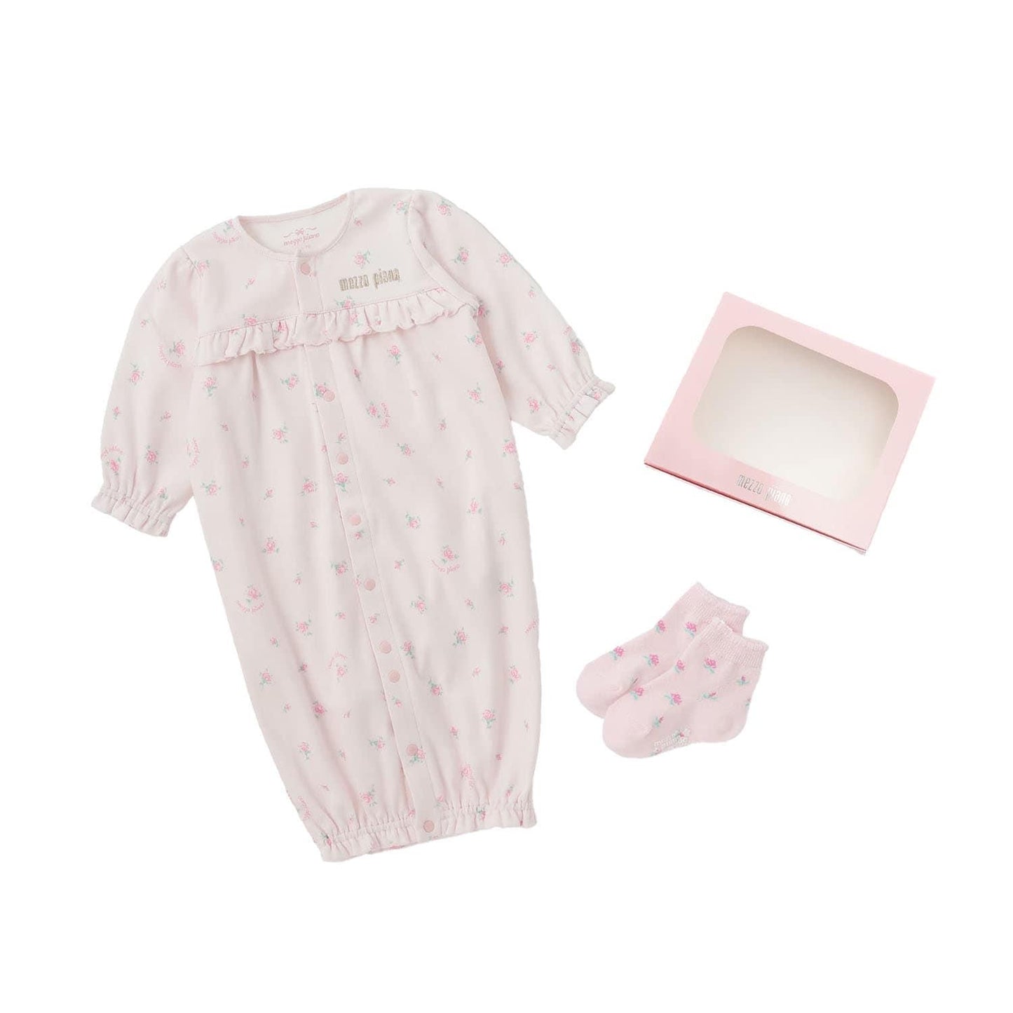 【BOX付】蝴蝶結玫瑰花紋2用連體衣&襪子套裝