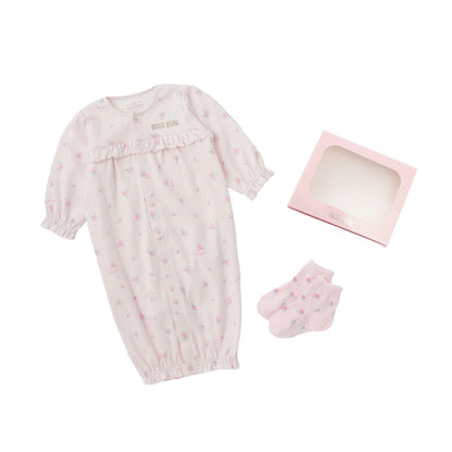 【BOX付】蝴蝶結玫瑰花紋2用連體衣&襪子套裝