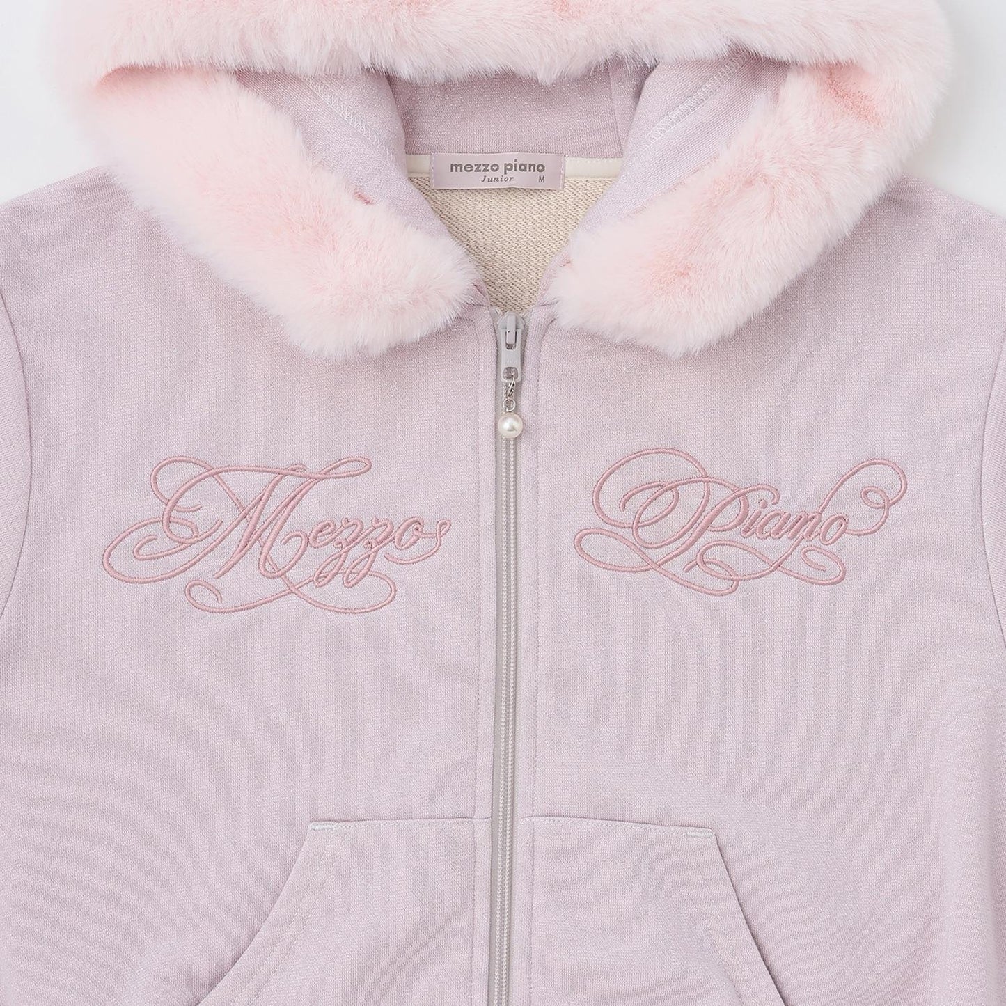 帶仿皮草亮絲內襯拉鍊衛衣