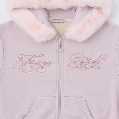 帶仿皮草亮絲內襯拉鍊衛衣