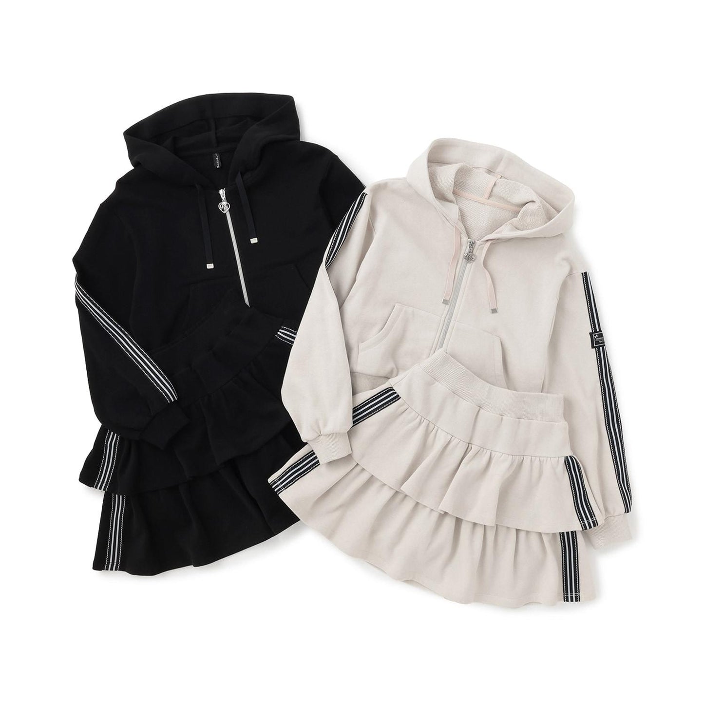 運動風拉鍊連帽衛衣&裙褲套裝