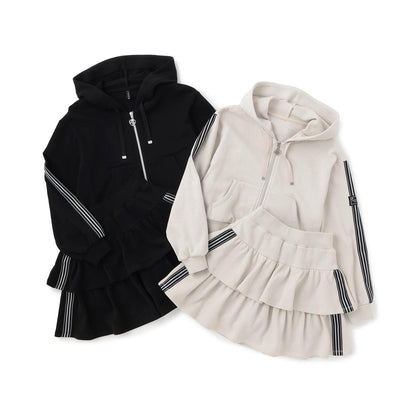 運動風拉鍊連帽衛衣&裙褲套裝