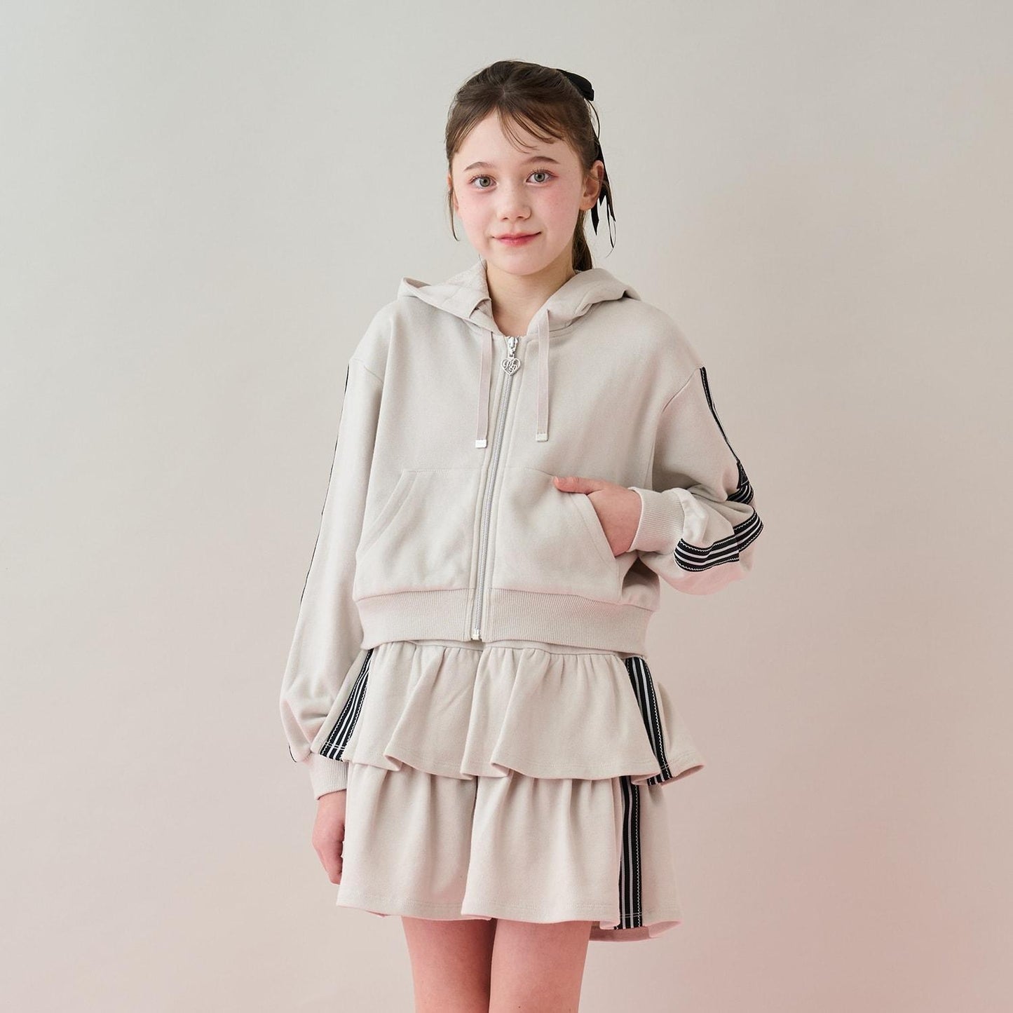 運動風拉鍊連帽衛衣&裙褲套裝