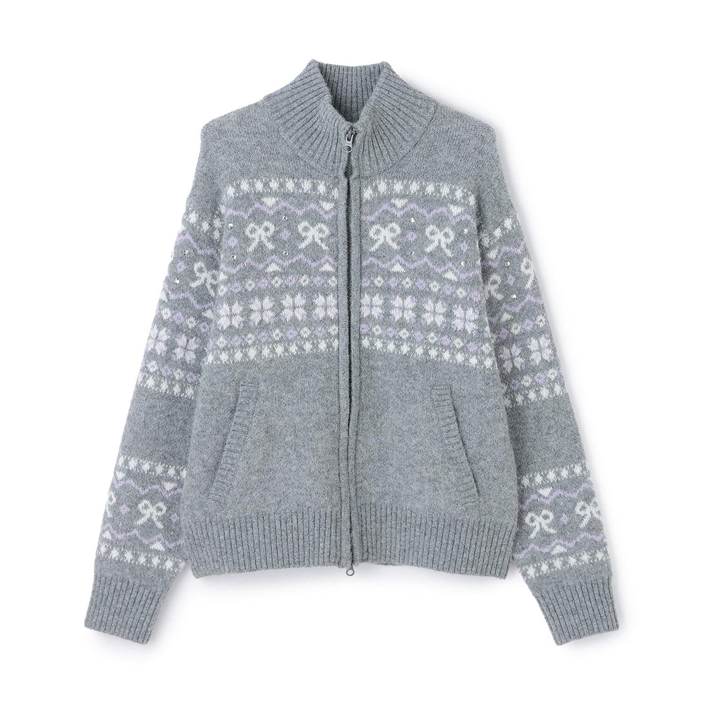 蝴蝶結圖案北歐風拉鍊開衫