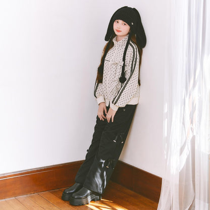 側邊標誌蝴蝶結內里加絨降落傘褲