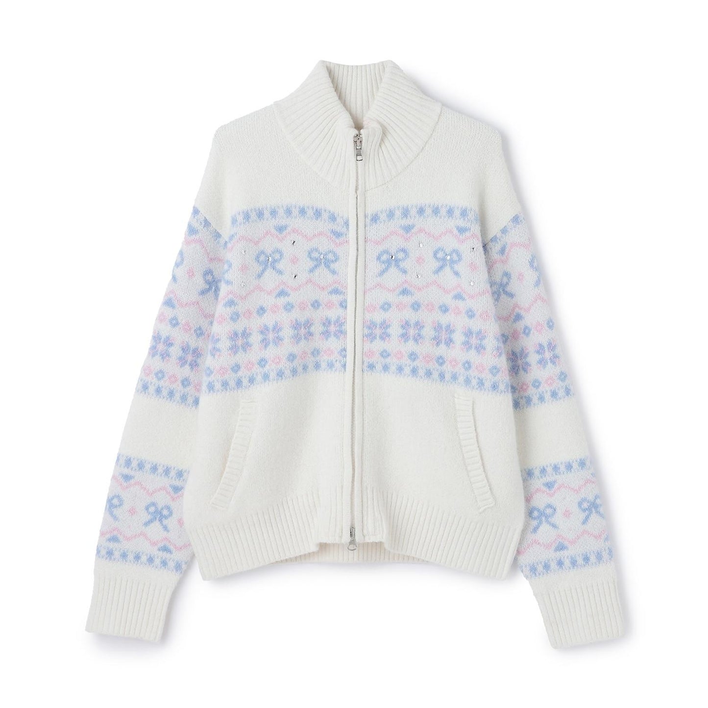 蝴蝶結圖案北歐風拉鍊開衫