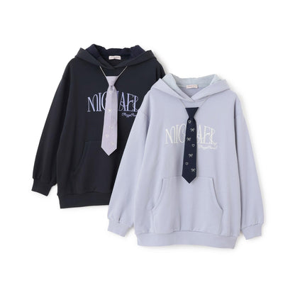 配飾領帶連帽寬鬆衛衣