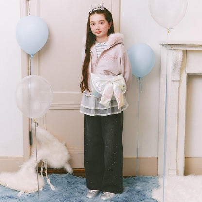 帶仿皮草亮絲內襯拉鍊衛衣