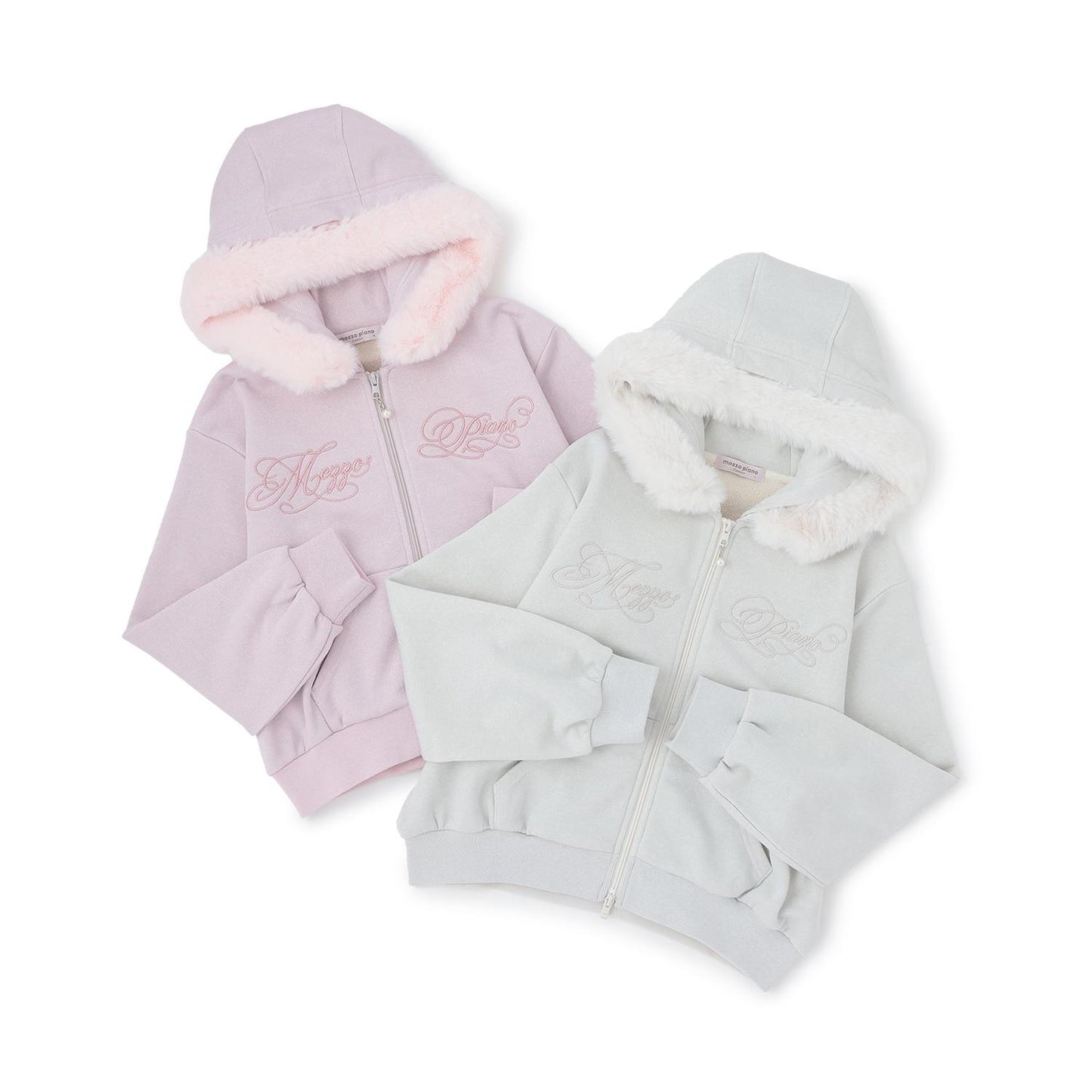 帶仿皮草亮絲內襯拉鍊衛衣