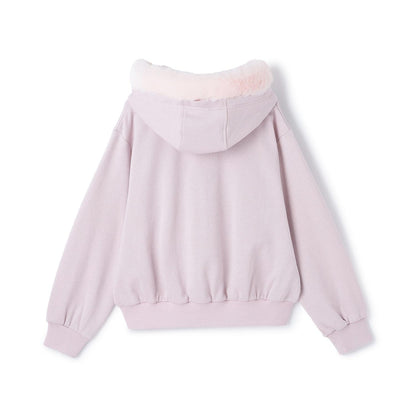 帶仿皮草亮絲內襯拉鍊衛衣