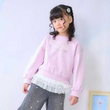 水鑽標誌衛衣&下襬網紗T恤套裝