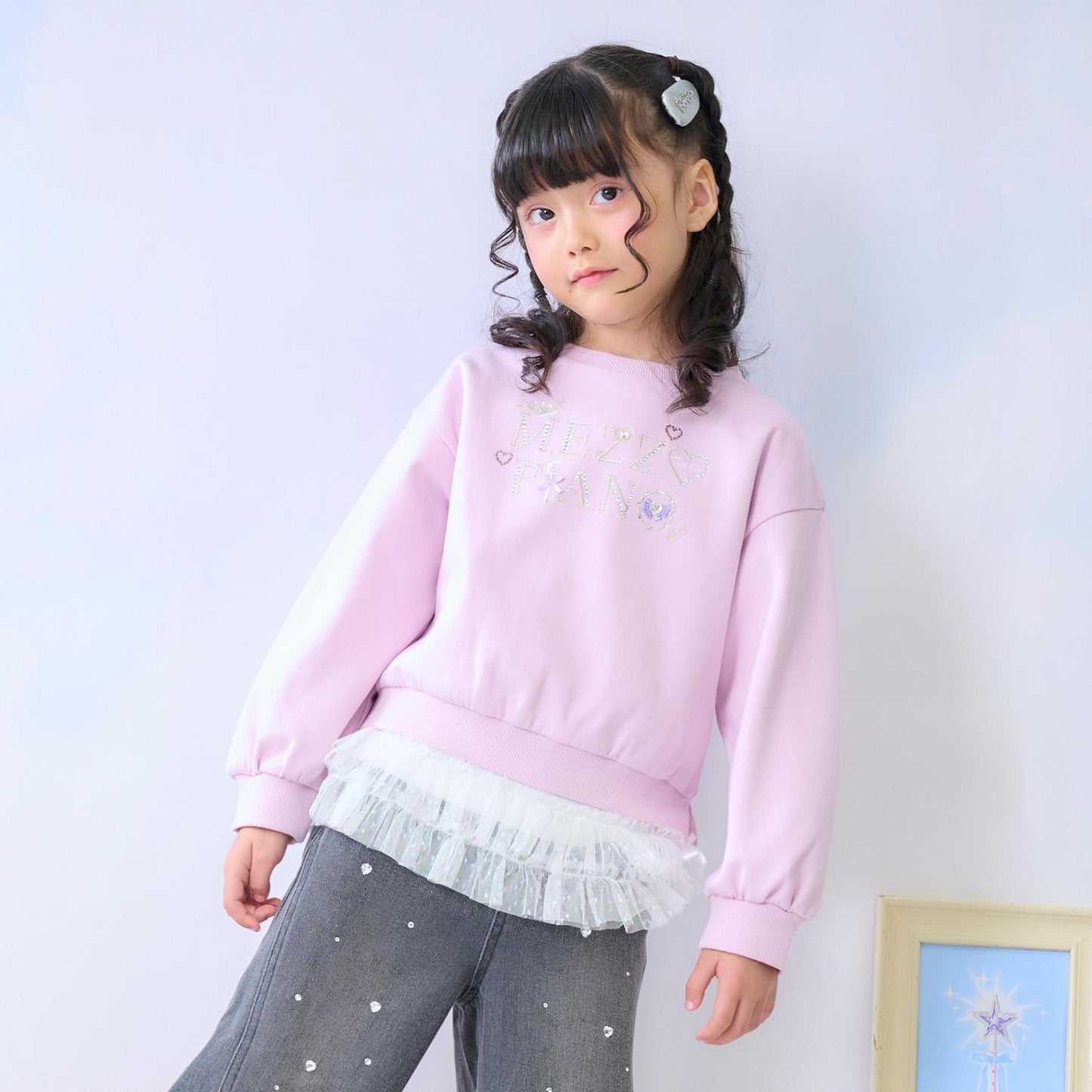 水鑽標誌衛衣&下襬網紗T恤套裝