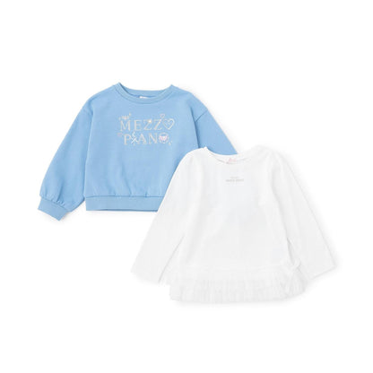 水鑽標誌衛衣&下襬網紗T恤套裝