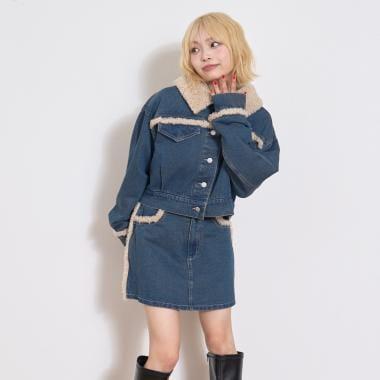 內襯絎縫牛仔夾克套裝