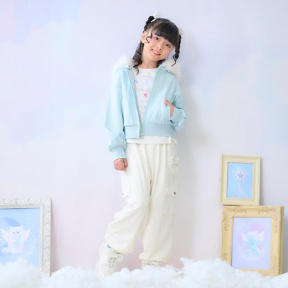 亮片衛衣內襯仿皮草連帽拉鍊外套