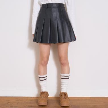 【LTXC】人造皮革百褶裙