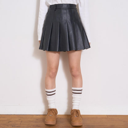 【LTXC】人造皮革百褶裙