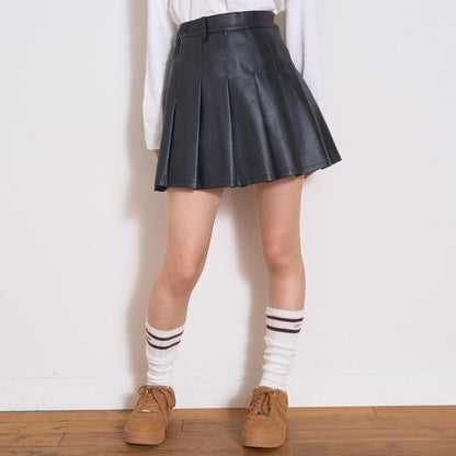 【LTXC】人造皮革百褶裙