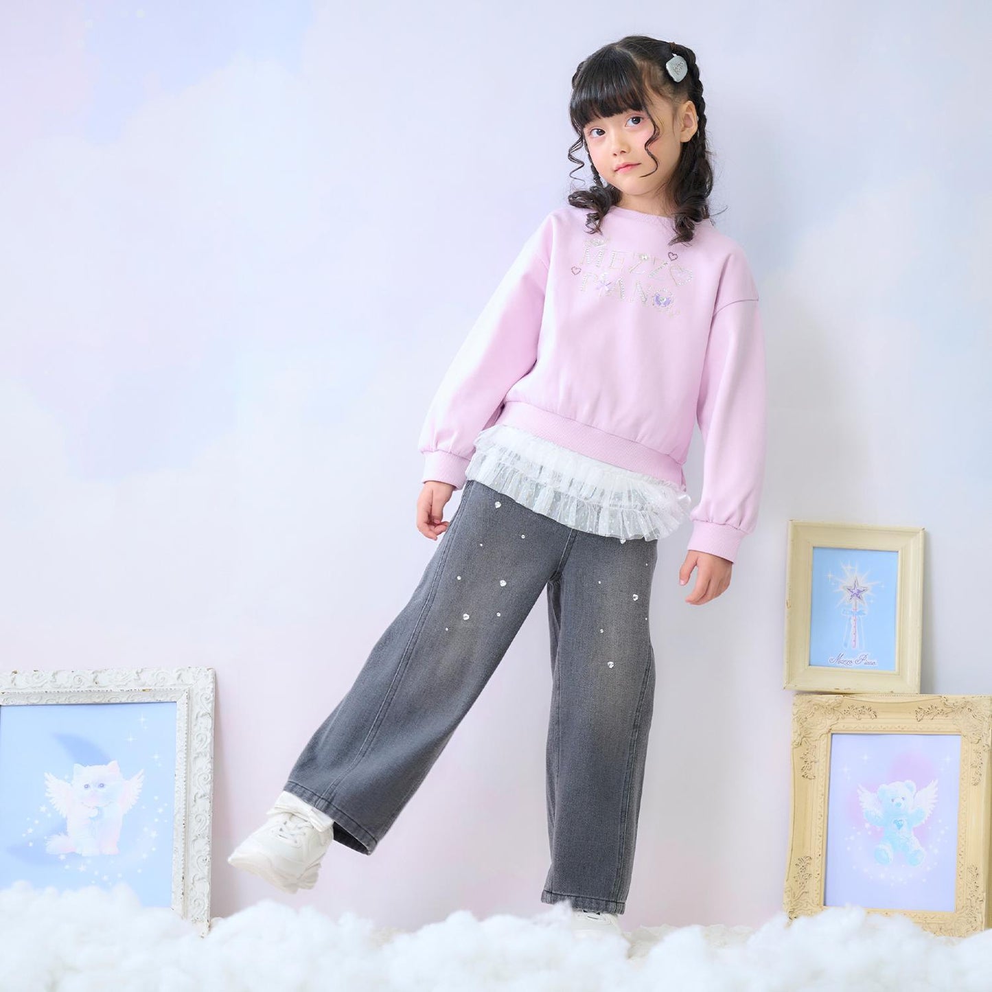 水鑽標誌衛衣&下襬網紗T恤套裝