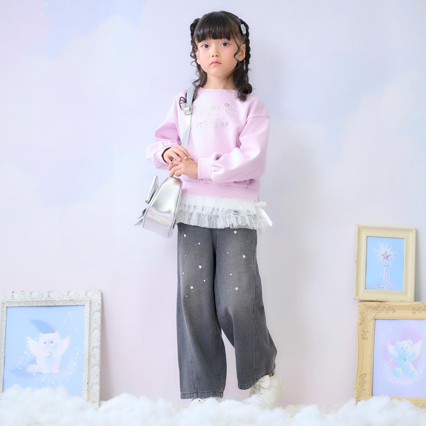 水鑽標誌衛衣&下襬網紗T恤套裝