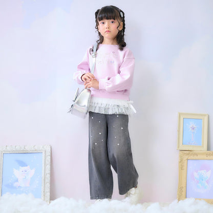 水鑽標誌衛衣&下襬網紗T恤套裝