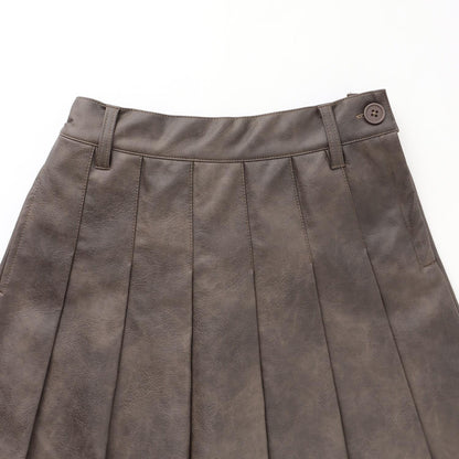 【LTXC】人造皮革百褶裙