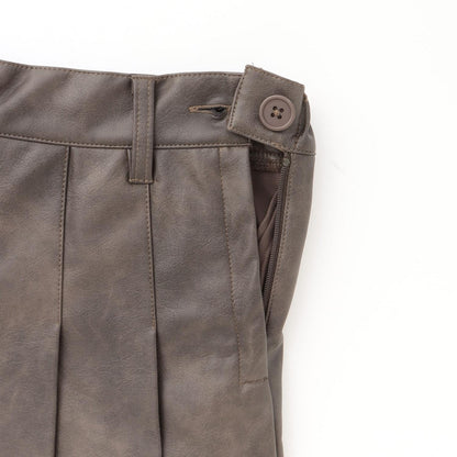 【LTXC】人造皮革百褶裙