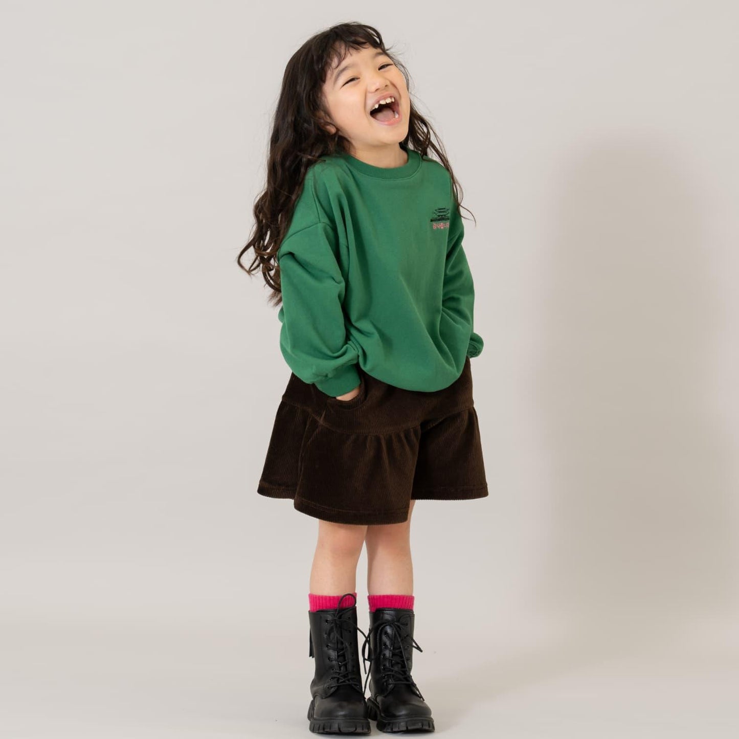 燈芯絨褶皺半身裙褲