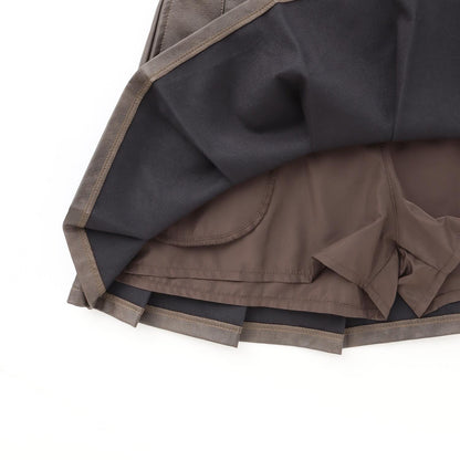 【LTXC】人造皮革百褶裙