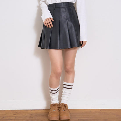 【LTXC】人造皮革百褶裙