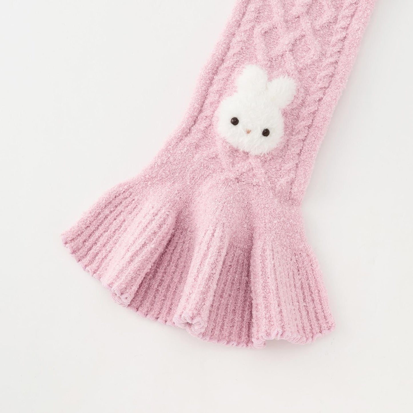 帶毛絨兔子玩偶的棉花糖針織圍巾